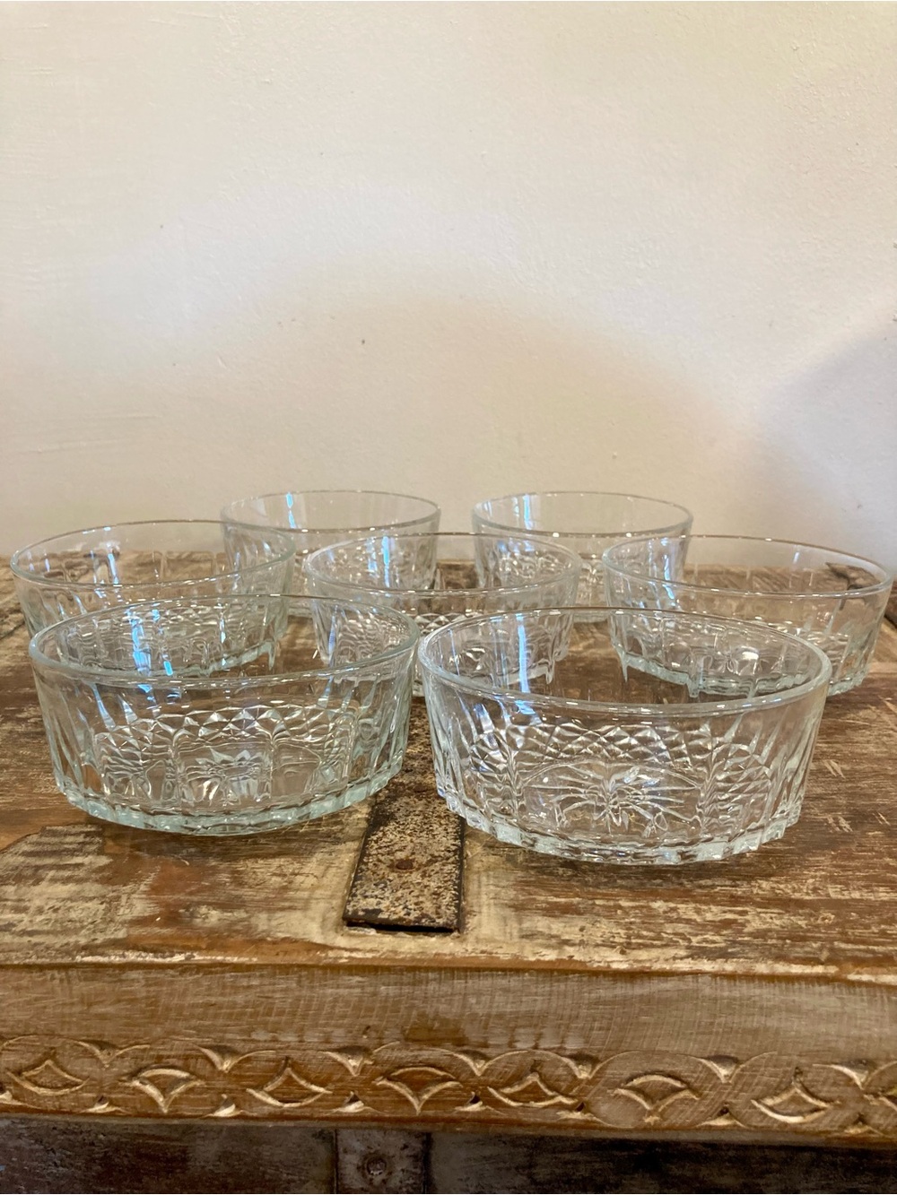 Arcoroc Small Clear Glass Dessert Bowls - Set of 7 - USA and France Mix